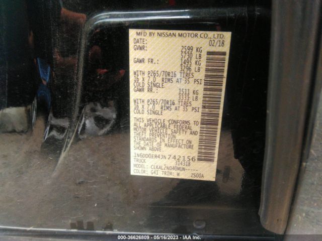 1N6DD0ER4JN742156 Nissan Frontier Sv V6