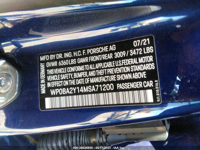 WP0BA2Y14MSA71200 Porsche Taycan 4