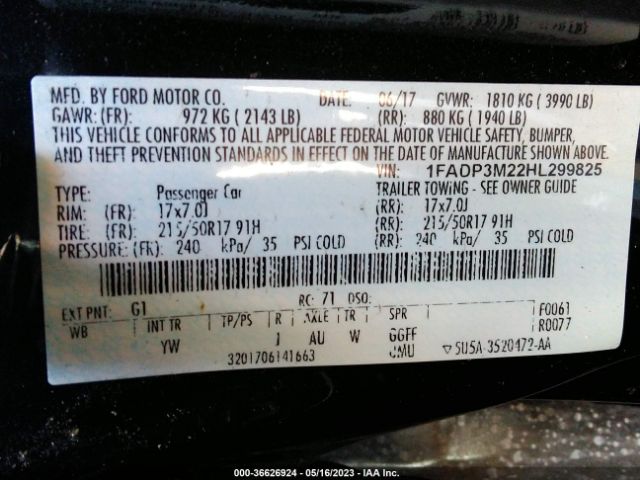 1FADP3M22HL299825 Ford FOCUS SEL