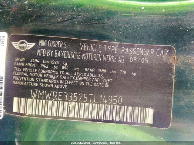 2005 MINI COOPER HARDTOP WMWRE33525TL14950 Photo 8