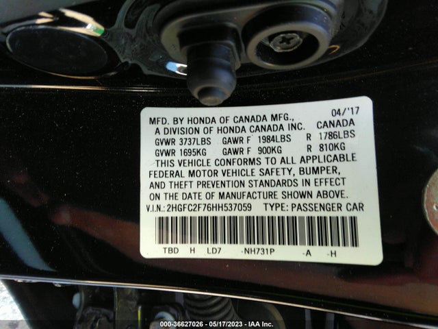 Honda Civic Sedan Ex 2017 2HGFC2F76HH537059 Image 9