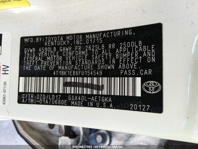 Toyota AVALON LIMITED 2015 4T1BK1EB6FU154549 Image 11
