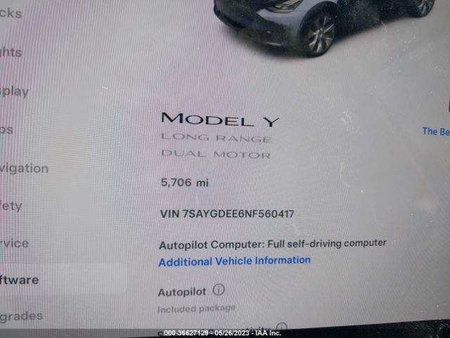 7SAYGDEE6NF560417 Tesla Model Y Long Range