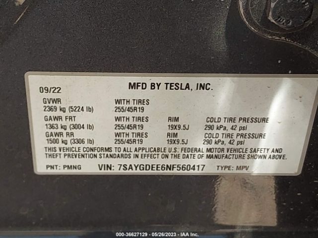 7SAYGDEE6NF560417 Tesla Model Y Long Range
