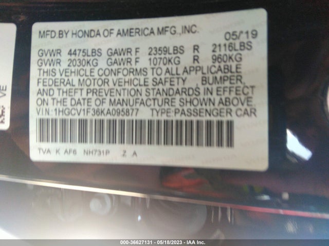 Honda Accord Sedan Sport 1.5t 2019 1HGCV1F36KA095877 Image 9