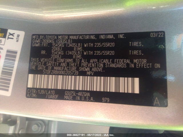 Toyota Highlander Platinum 2022 5TDFZRBHXNS205739 Image 9