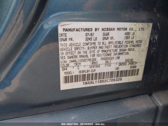 2002 NISSAN ALTIMA SL VIN: 1N4AL11D52C706326