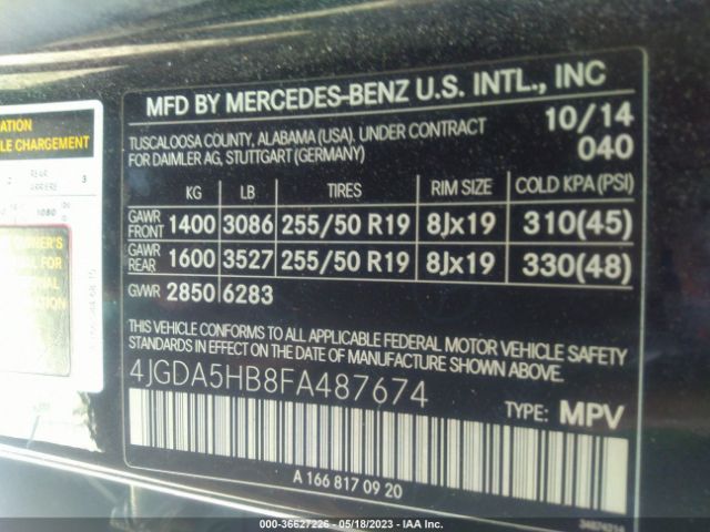 4JGDA5HB8FA487674 Mercedes-Benz M-class Ml 350