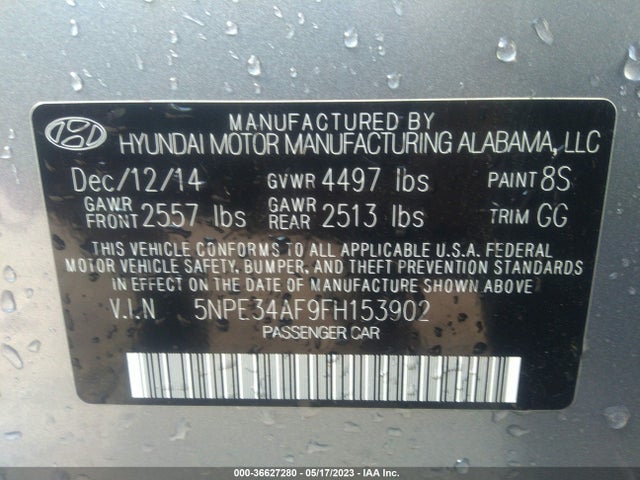 2015 HYUNDAI SONATA 2.4L LIMITED VIN: 5NPE34AF9FH153902