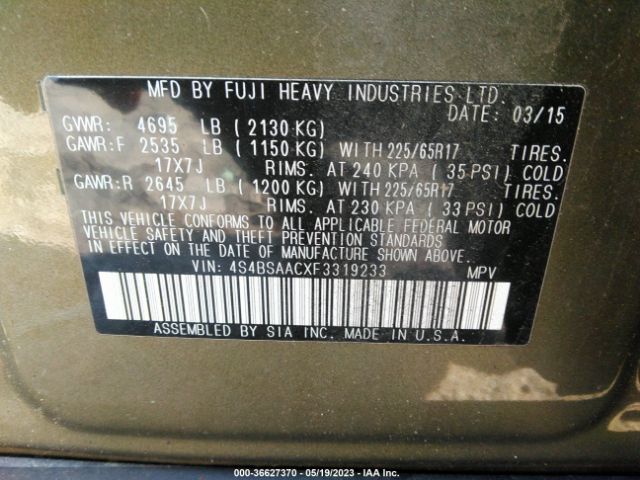 4S4BSAACXF3319233 Subaru Outback 2.5i