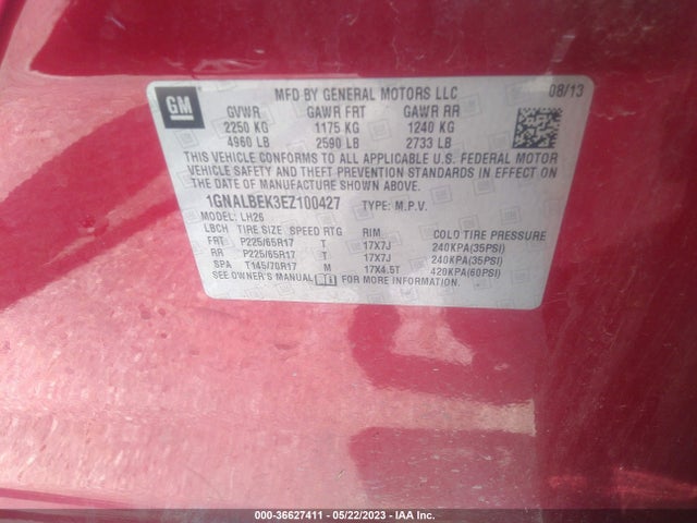 Chevrolet EQUINOX LT 2014 1GNALBEK3EZ100427 Image 11