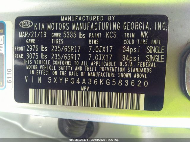 5XYPG4A36KG583620 KIA SORENTO L