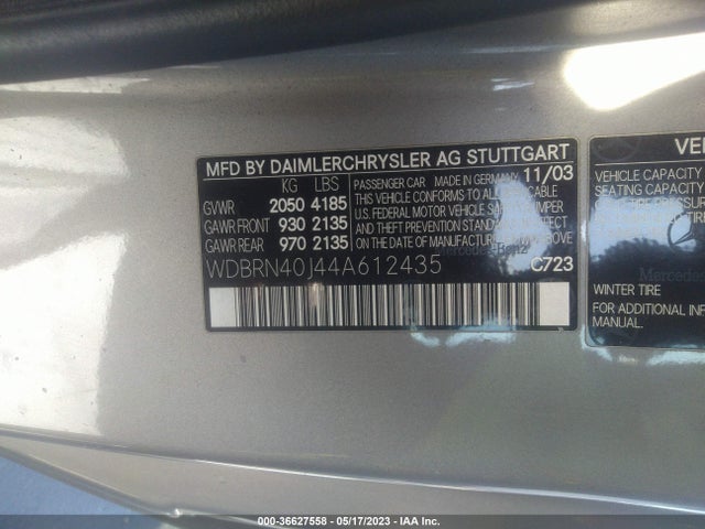 2004 MERCEDES-BENZ C-CLASS 1.8L VIN: WDBRN40J44A612435