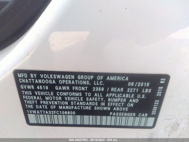 1VWAT7A32FC106600 Volkswagen Passat 1.8t Limited Edition