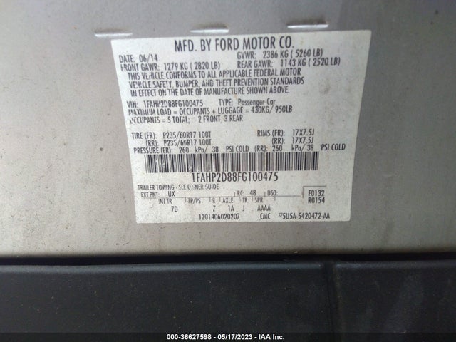 Ford TAURUS SE 2015 1FAHP2D88FG100475 Image 9
