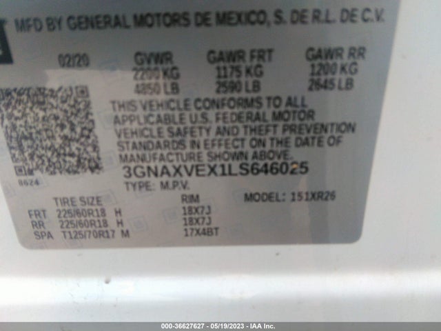 Chevrolet EQUINOX LT 2020 3GNAXVEX1LS646025 Image 9