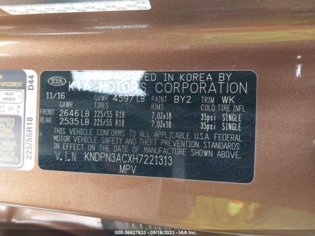 KNDPN3ACXH7221313 KIA Sportage Ex
