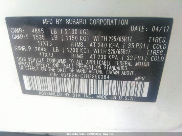 4S4BSAFC7H3390384 Subaru Outback Premium