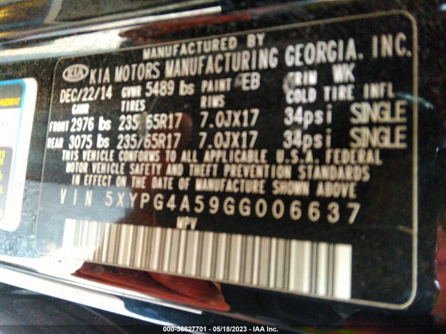 KIA SORENTO LX 2016 5XYPG4A59GG006637 Image 10