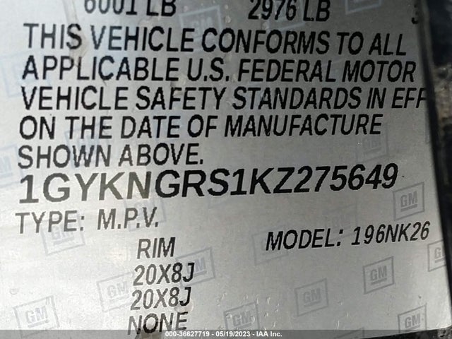 1GYKNGRS1KZ275649 Cadillac Xt5 Platinum Awd
