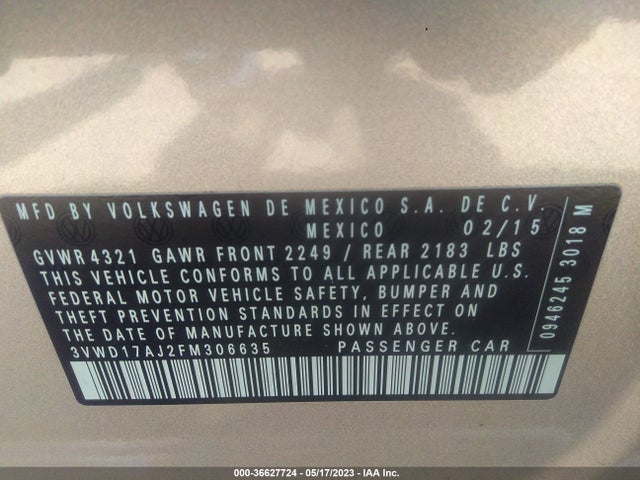 3VWD17AJ2FM306635 Volkswagen Jetta Sedan 1.8t Se W/connectivity