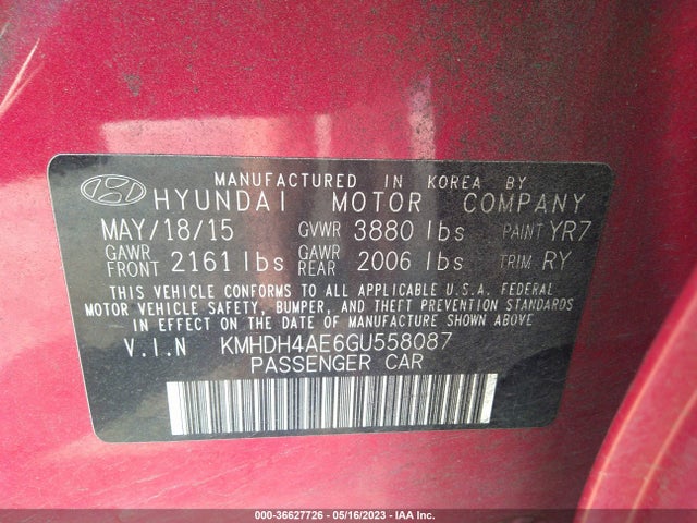 Hyundai Elantra Value Edition 2016 KMHDH4AE6GU558087 Image 10