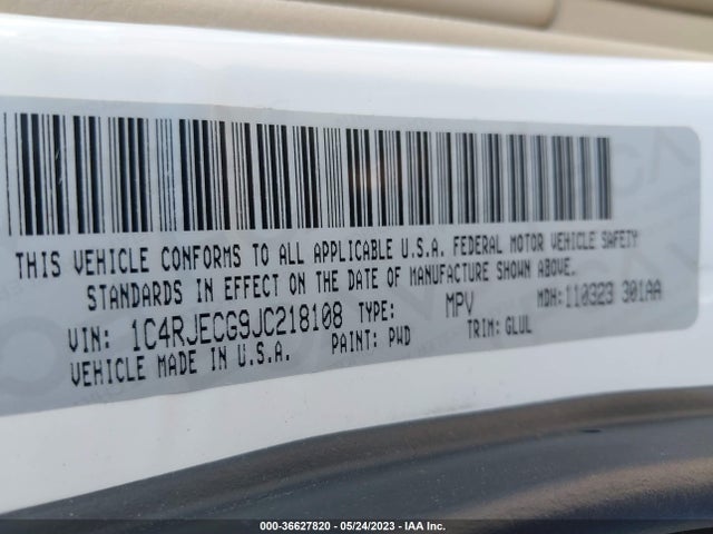 1C4RJECG9JC218108 Jeep Grand Cherokee Overland