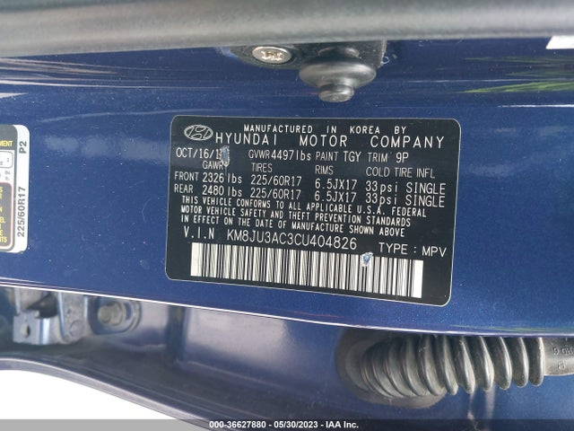 2012 HYUNDAI TUCSON GLS VIN: KM8JU3AC3CU404826