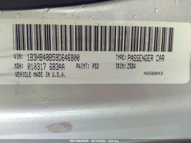 2008 DODGE CALIBER SXT VIN: 1B3HB48B58D646800