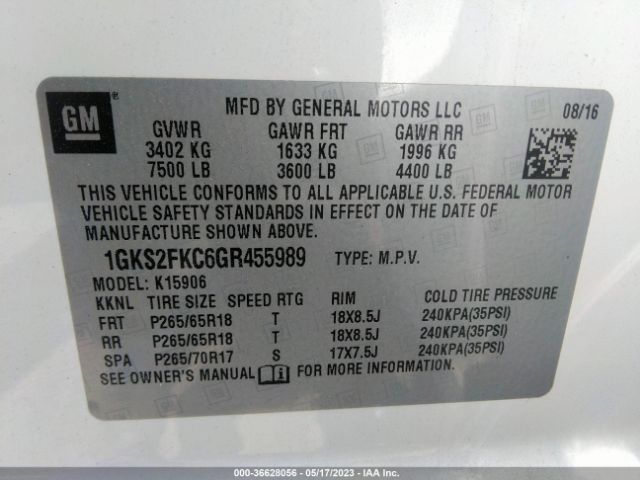 1GKS2FKC6GR455989 GMC Yukon Xl Sle