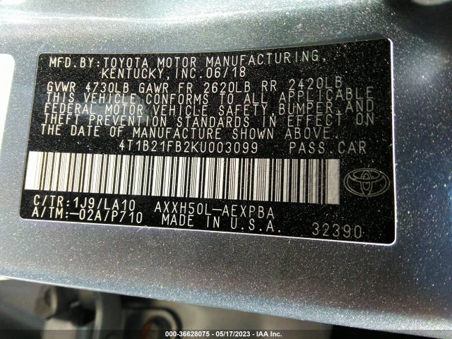 2019 Toyota Avalon, VIN: 4T1B21FB2KU003099