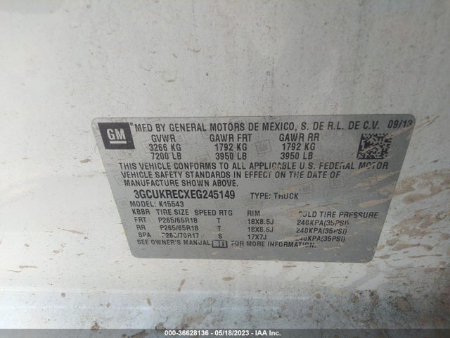 2014 CHEVROLET SILVERADO 1500 LT VIN: 3GCUKRECXEG245149