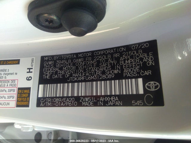 Toyota Prius L 2021 JTDKAMFU6M3128089 Image 9