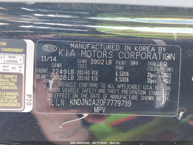 KIA Soul Base 2015 KNDJN2A20F7779739 Image 9