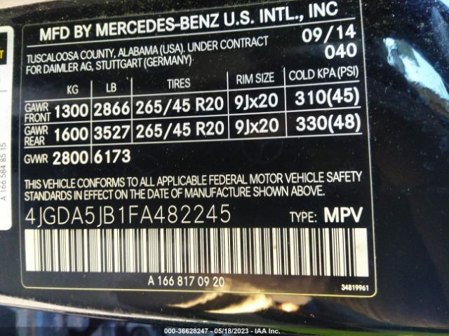 4JGDA5JB1FA482245 Mercedes-Benz M-class Ml 350