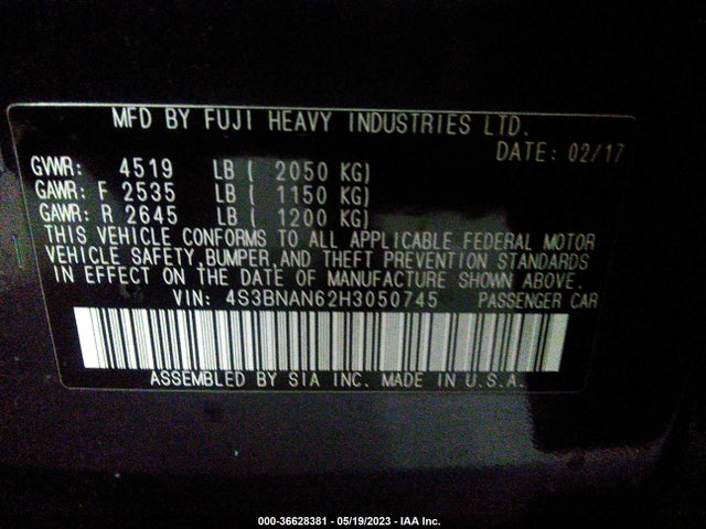 4S3BNAN62H3050745 Subaru Legacy Limited