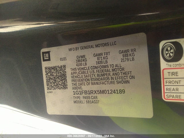 Chevrolet Camaro 1lt 2021 1G1FB1RX5M0124189 Image 9