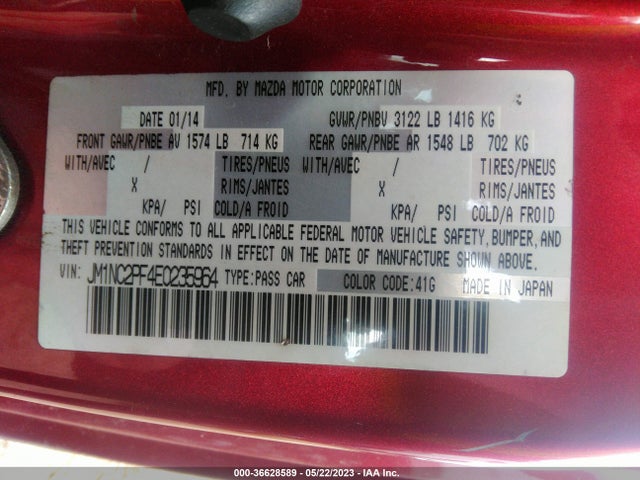 Mazda Mx-5 Miata Grand Touring 2014 JM1NC2PF4E0235964 Image 9