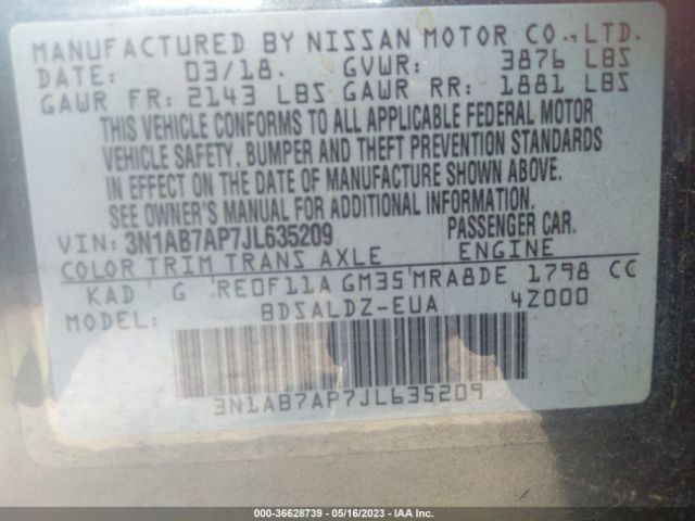 3N1AB7AP7JL635209 Nissan SENTRA SV