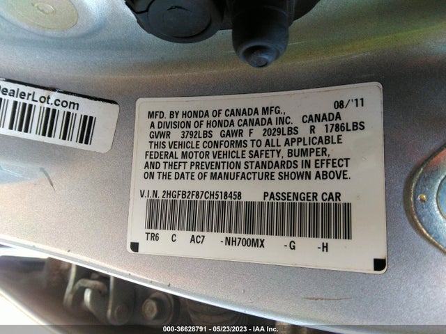 2012 HONDA CIVIC SDN EX VIN: 2HGFB2F87CH518458