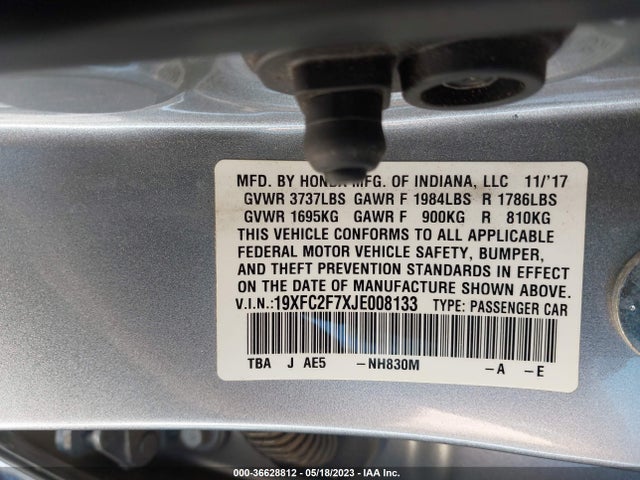Honda Civic Sedan Ex 2018 19XFC2F7XJE008133 Image 9