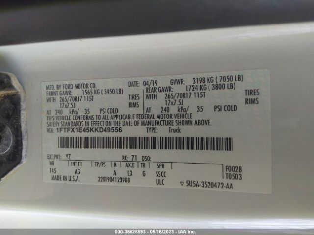 1FTFX1E45KKD49556 Ford F-150 Xl/xlt/lariat