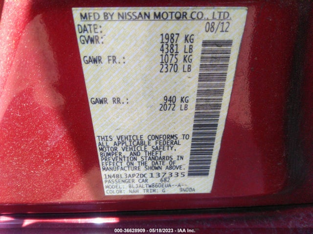 2013 NISSAN ALTIMA 3.5 SV VIN: 1N4BL3AP2DC137335
