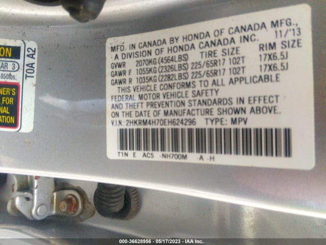 Honda Cr-v Ex-l 2014 2HKRM4H70EH624296 Image 9