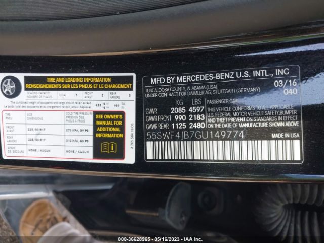 55SWF4JB7GU149774 Mercedes-Benz C-class C 300