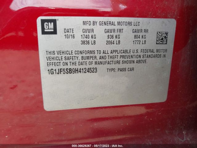 Chevrolet Sonic Premier 2017 1G1JF5SB9H4124523 Image 10