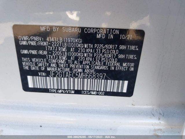 JF2GTAEC5MH668397 Subaru Crosstrek Premium