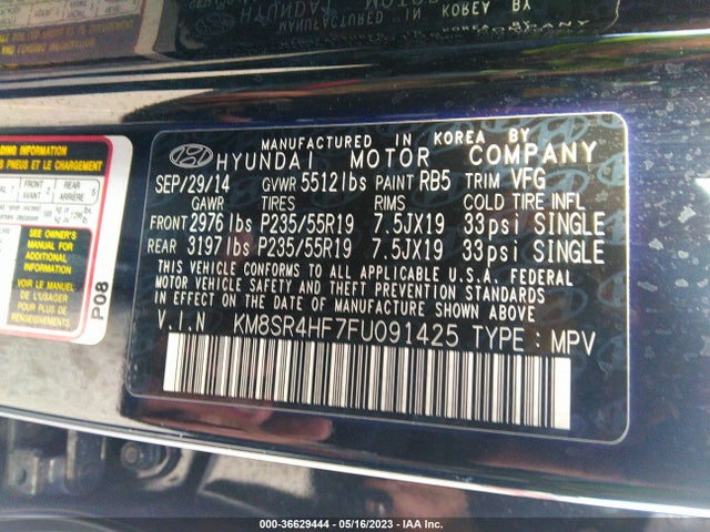 Hyundai Santa Fe Gls 2015 KM8SR4HF7FU091425 Image 10