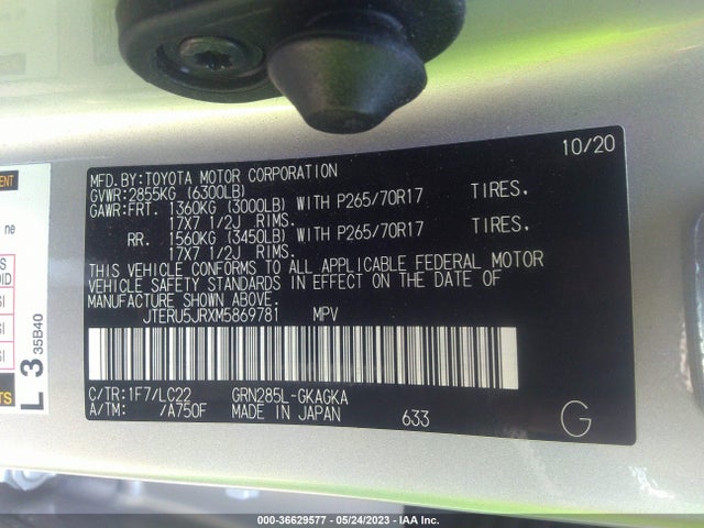 2021 TOYOTA 4RUNNER TRD OFF ROAD PREMIUM VIN: JTERU5JRXM5869781