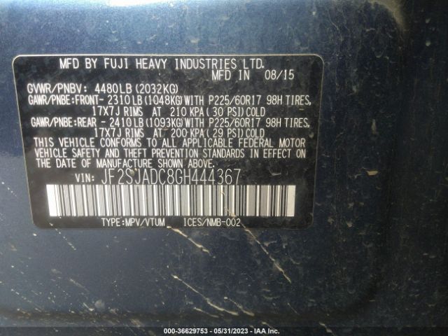 JF2SJADC8GH444367 Subaru Forester 2.5i Premium